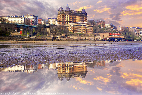 Scarborough Grand Hotel Reflection  Picture Board by Alison Chambers