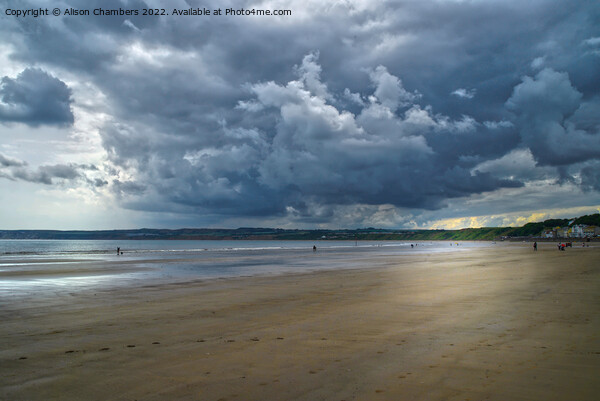 Filey Beach Moody Sky Picture Board by Alison Chambers