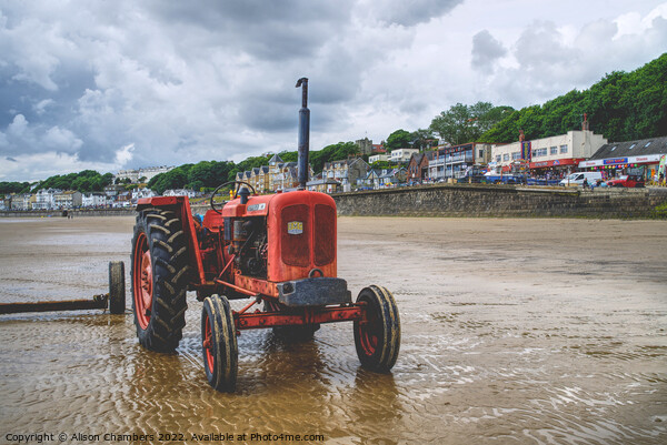 Filey Beach Tractor Picture Board by Alison Chambers