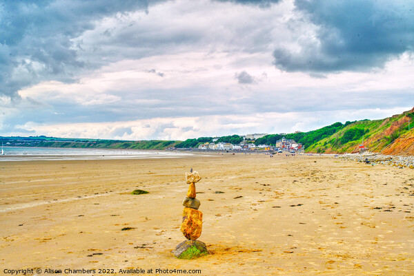 Filey Bay Balancing Stones 1 Picture Board by Alison Chambers