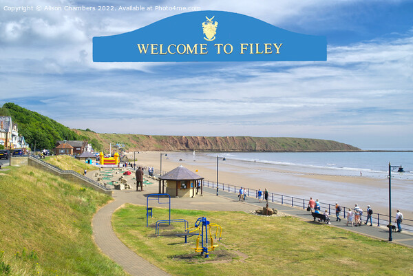 Welcome To Filey Picture Board by Alison Chambers