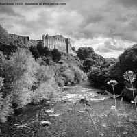 Buy canvas prints of Richmond Castle Above River Swale Monochrome  by Alison Chambers