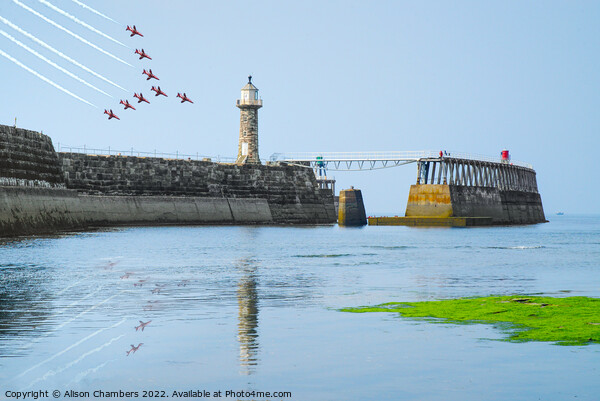 Whitby Pier Red Arrows  Picture Board by Alison Chambers