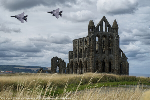 Majestic F15 Eagle Jet Over Whitby Picture Board by Alison Chambers