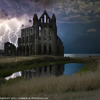 Buy canvas prints of Whitby Abbey Lightning Storm by Alison Chambers