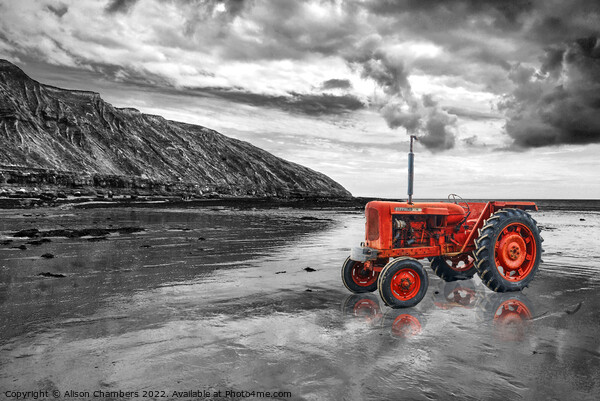 Filey Beach Tractor  Picture Board by Alison Chambers