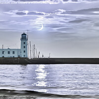 Buy canvas prints of Moonlit Scarborough Lighthouse  by Alison Chambers