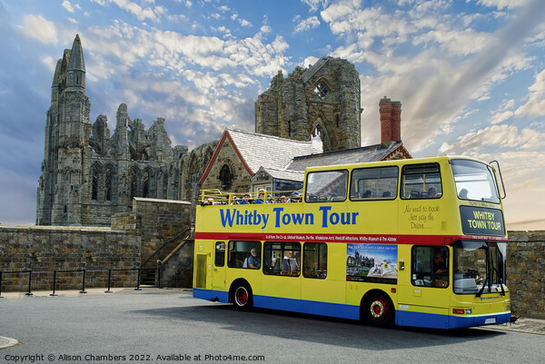 Whitby Abbey and Tour Bus Picture Board by Alison Chambers