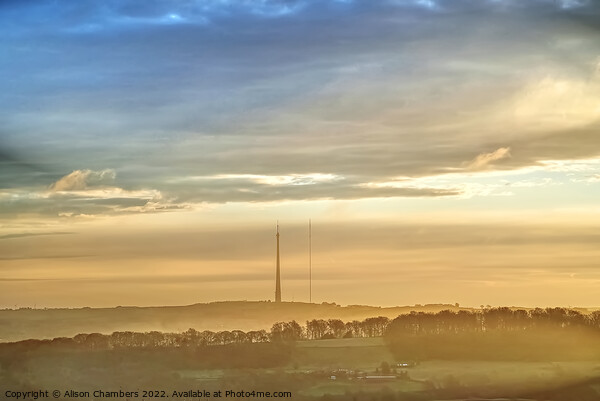 Emley Moor Mast Misty Morning  Picture Board by Alison Chambers