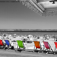 Buy canvas prints of Weymouth Deckchairs Colour Selection  by Alison Chambers