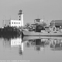Buy canvas prints of Scarborough Lighthouse Monochrome  by Alison Chambers