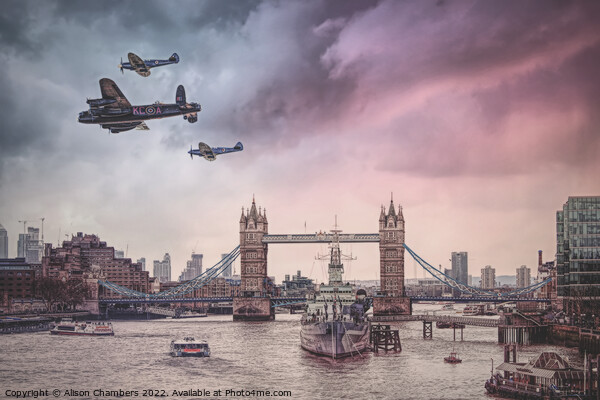 London Lancaster Bomber Picture Board by Alison Chambers