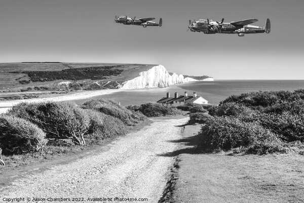 Seven Sisters Lancasters Monochrome  Picture Board by Alison Chambers