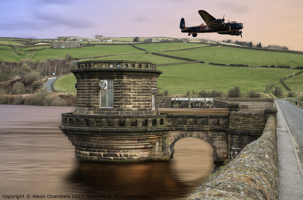Digley Reservoir Lancaster Bomber  Picture Board by Alison Chambers