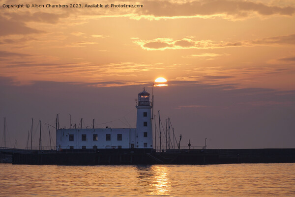 Scarborough Lighthouse Sunrise Picture Board by Alison Chambers