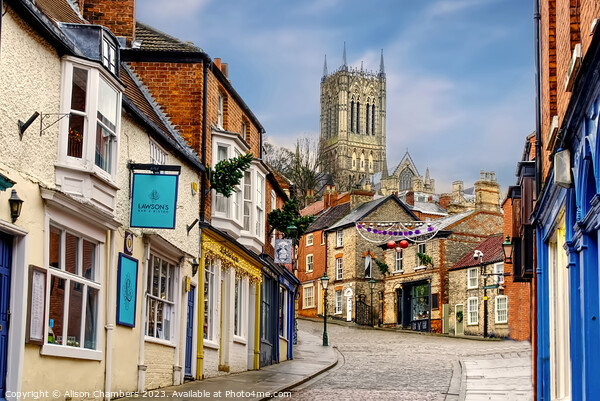 Lincoln Cathedral Steep Hill Picture Board by Alison Chambers