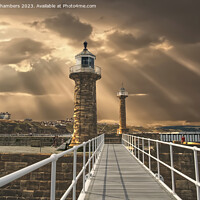 Buy canvas prints of Whitby Harbour Lighthouses by Alison Chambers