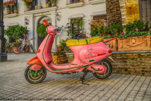Marbella Old Town Scooter Picture Board by Alison Chambers