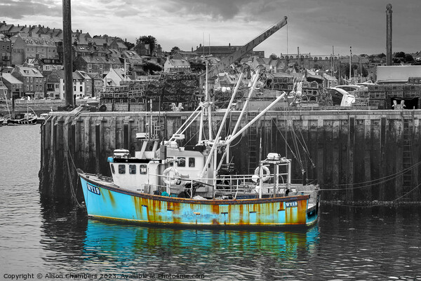 Whitby Harbour Boat Picture Board by Alison Chambers