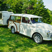 Buy canvas prints of Morris Minor Traveller and Caravan by Alison Chambers