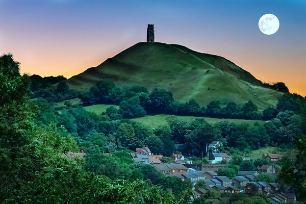 Glastonbury Tor Blue Moon Picture Board by Alison Chambers