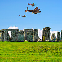 Buy canvas prints of Stonehenge Spitfires and Lancaster Bomber Flypast by Alison Chambers
