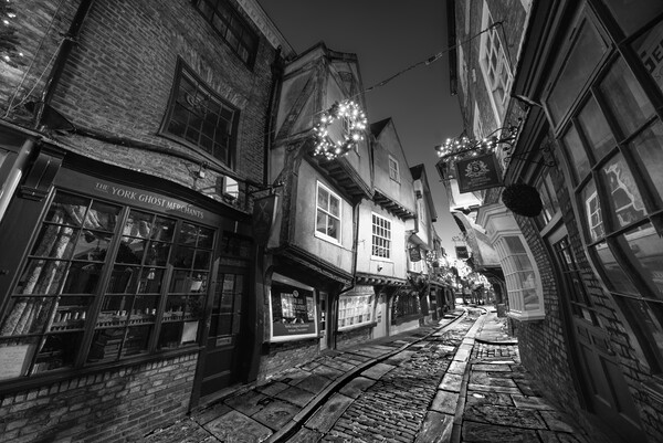 York Shambles at Night BW Picture Board by Alison Chambers