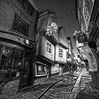 Buy canvas prints of York Shambles at Night BW by Alison Chambers