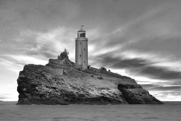Godrevy Lighthouse Cornwall BW Picture Board by Alison Chambers