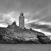 Buy canvas prints of Godrevy Lighthouse Cornwall BW by Alison Chambers