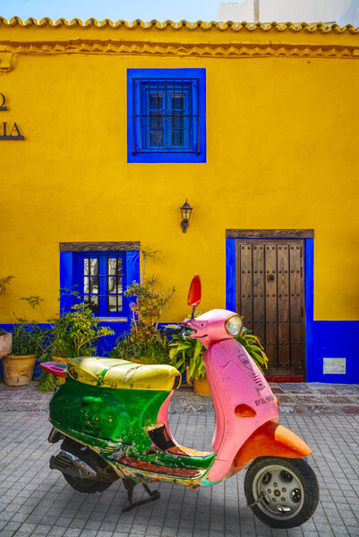 Vespa Scooter in Marbella Old Town Picture Board by Alison Chambers
