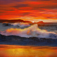 Buy canvas prints of Fistral Beach Sunset Surf by Alison Chambers