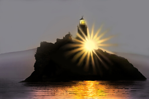 Godrevy Lighthouse Sunrise Picture Board by Alison Chambers