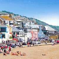 Buy canvas prints of Lyme Regis Beach Front Panorama  by Alison Chambers
