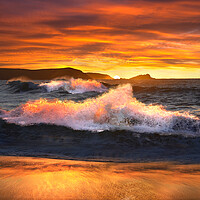 Buy canvas prints of Fistral Beach Sunset Waves by Alison Chambers