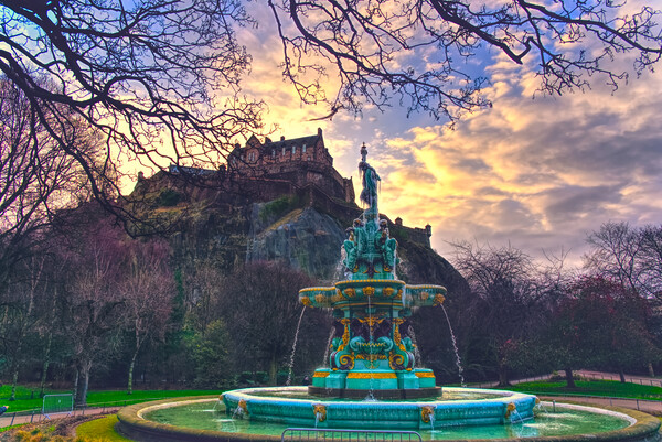 Ross Fountain Edinburgh Sunset Picture Board by Alison Chambers