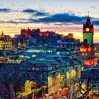 Buy canvas prints of Edinburgh Sunset Starlings by Alison Chambers