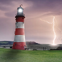 Buy canvas prints of Plymouth Hoe Lightning by Alison Chambers
