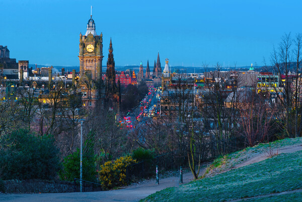 Edinburgh Twilight Cityscape Picture Board by Alison Chambers