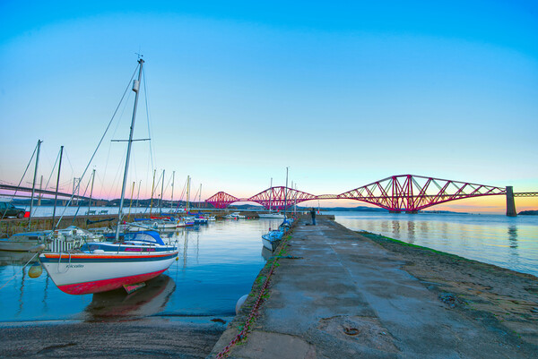 Forth Bridges From Queensferry Harbour Picture Board by Alison Chambers