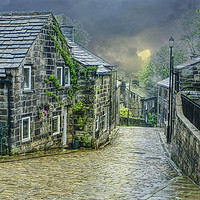 Buy canvas prints of Heptonstall Village  Watercolour  by Alison Chambers