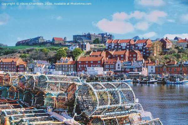 Whitby Harbour Fishing Baskets Picture Board by Alison Chambers
