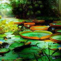 Buy canvas prints of Jungle Lagoon Lily Pads by Alison Chambers