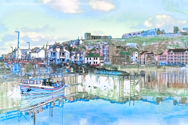 Whitby Harbour Watercolour Picture Board by Alison Chambers