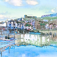 Buy canvas prints of Whitby Harbour Watercolour by Alison Chambers