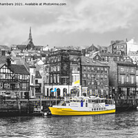 Buy canvas prints of Whitby Harbour Yellow boat, North Yorkshire Coast  by Alison Chambers