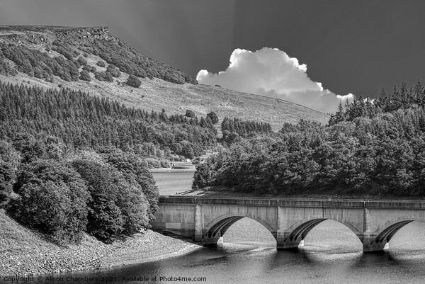 Ladybower Reservoir Monochrome  Picture Board by Alison Chambers