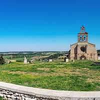 Buy canvas prints of panoramic of a stone church in Castilian village in Spain by David Galindo