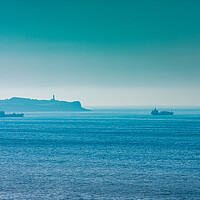 Buy canvas prints of cargo ships with lighthouse in the background by David Galindo