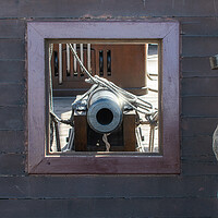 Buy canvas prints of frontal view of cannon in its porthole Spanish galleon by David Galindo